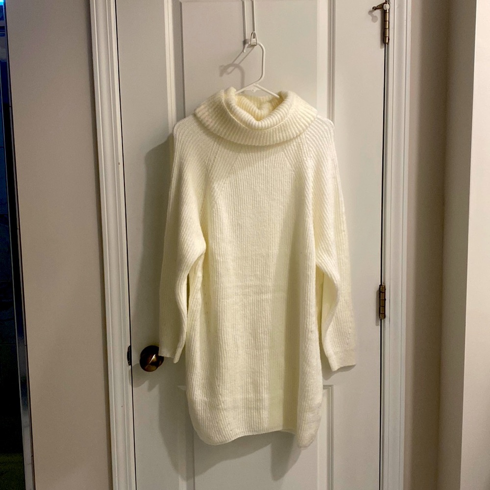 White cowl neck sweater dress
